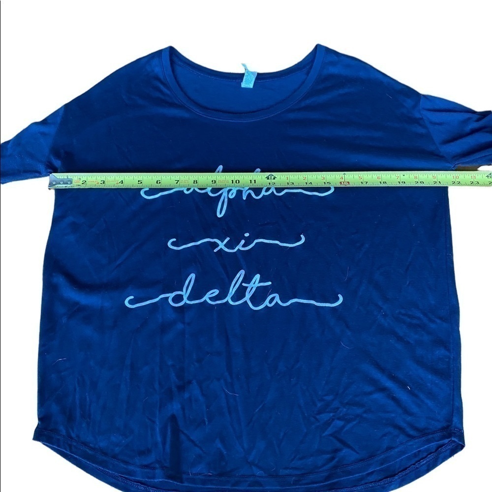 Alpha Xi Delta Navy Sorority Long Sleeve Top. Size M 65% POLYESTER 35% VISCOSE - Picture 8 of 9